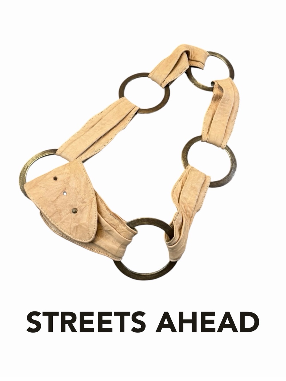 Streets Ahead Beige Leather Ring-Link Waist Belt